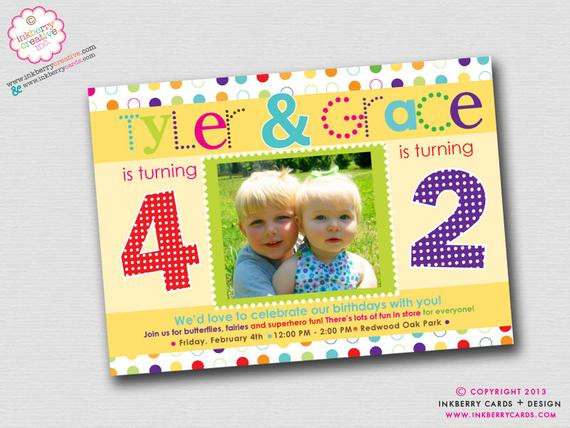 Sibling Birthday Party Invitations
 Double Dots Sibling or Friend bo Birthday Party