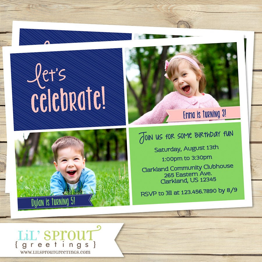 Sibling Birthday Party Invitations
 Joint Birthday Party Invitation Sibling Birthday Invitation