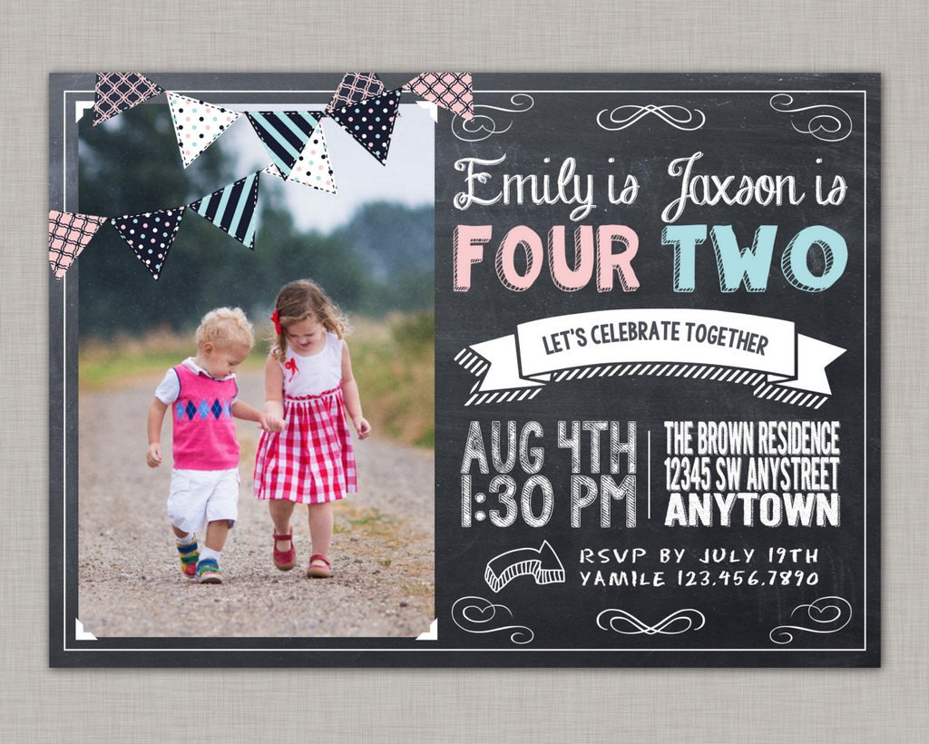 Sibling Birthday Party Invitations
 Sibling Birthday Invitation Boy Girl by thepaperblossomshop