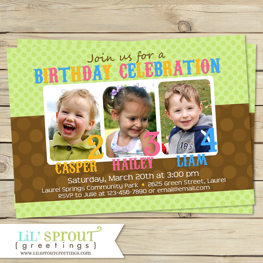 Sibling Birthday Party Invitations
 Triplet Joint Birthday Invitation Sibling Birthday