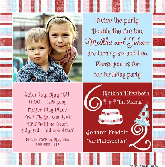 Sibling Birthday Party Invitations
 boy and girl bined birthday invitations