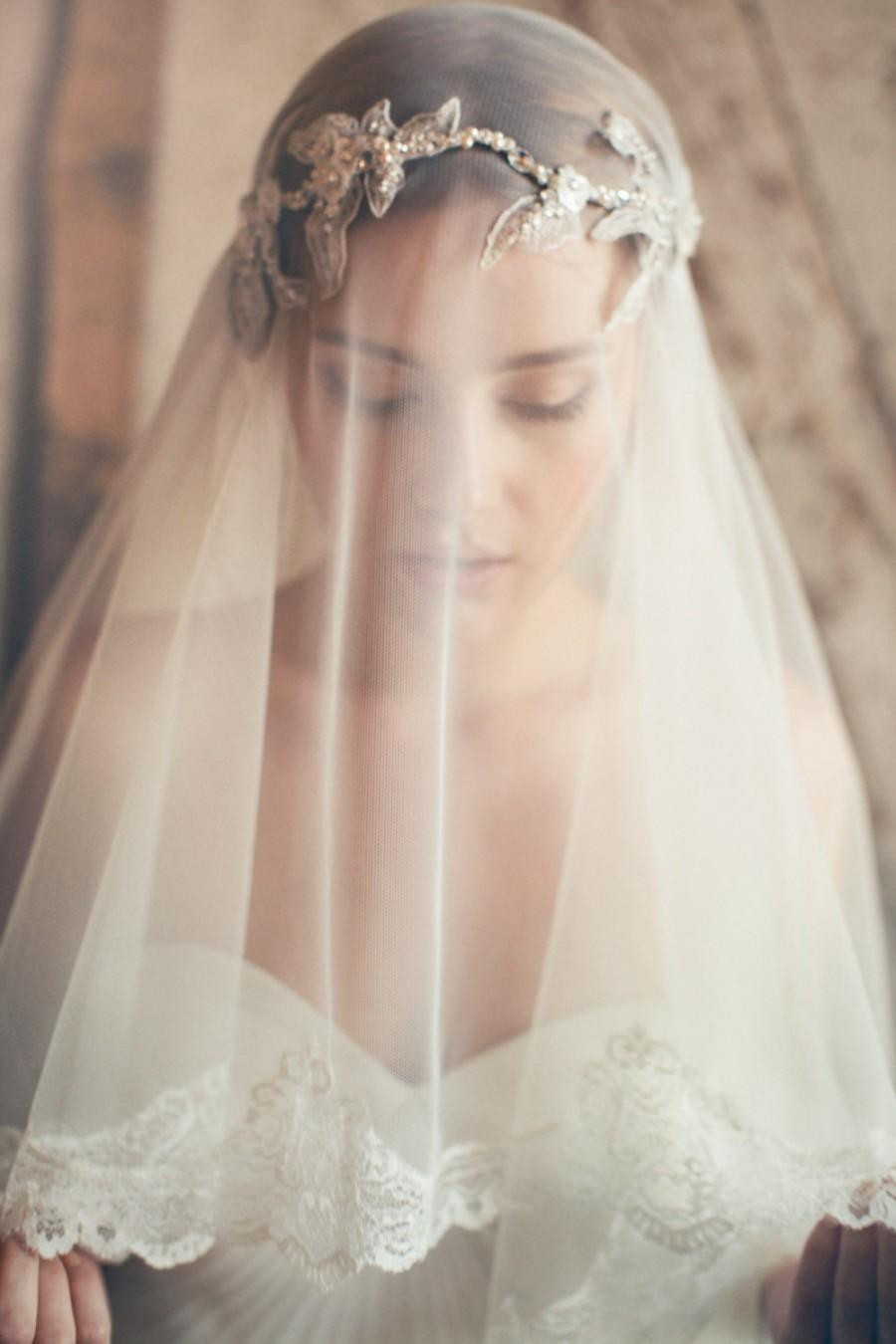 Silk Tulle Wedding Veil
 Silk Tulle Veil Ivory Wedding Veil Mantilla Veil