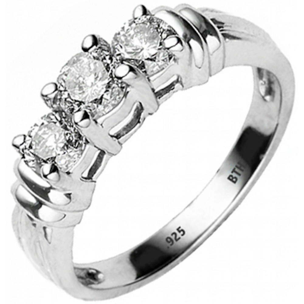 Silver Diamond Engagement Rings
 925 Silver Round Simulated Diamonds CZ 3 Stones Engagement