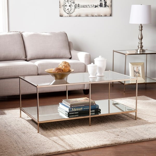 Silver Living Room Tables
 Shop Silver Orchid Grant Goldtone Glass Top Coffee Table