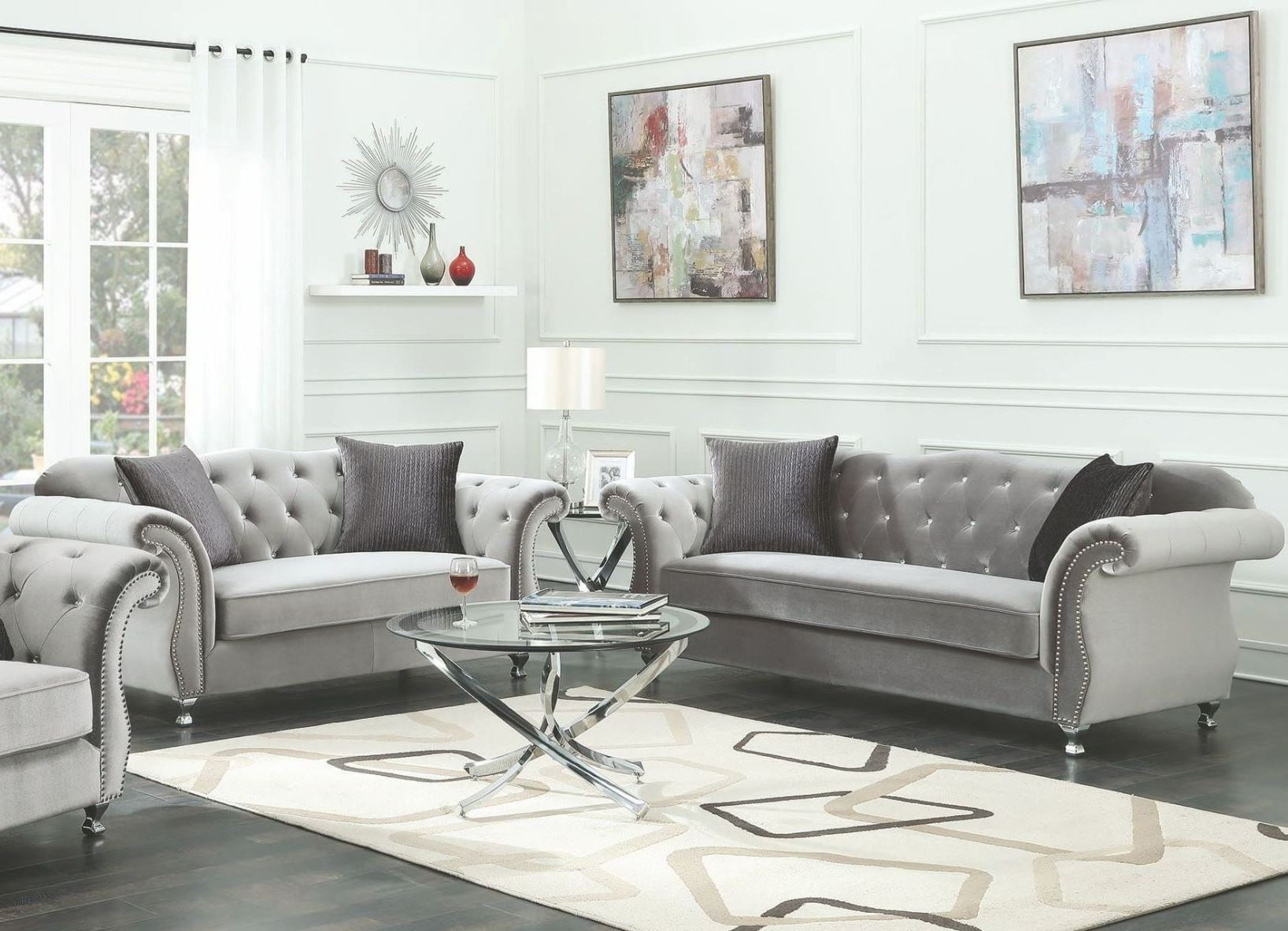 Silver Living Room Tables
 Frostine Silver Living Room Set from Coaster