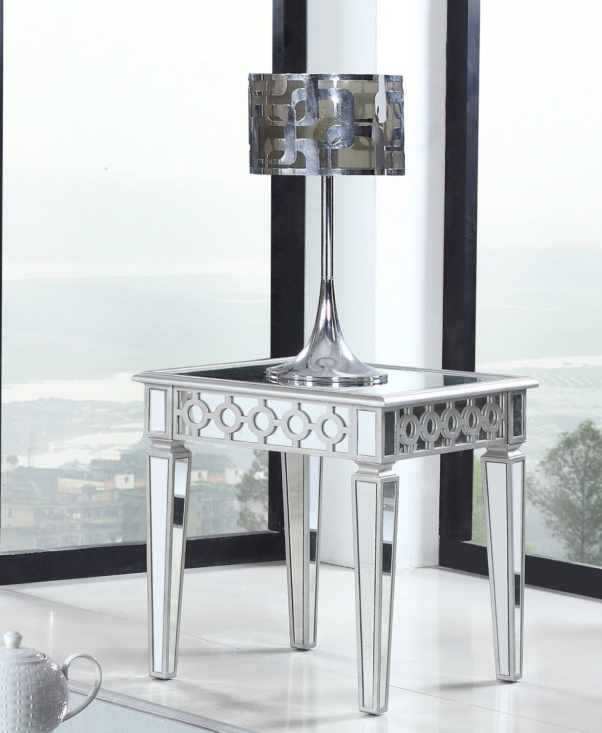 Silver Living Room Tables
 T1840 – Sophie Silver Mirrored Living Room End Table