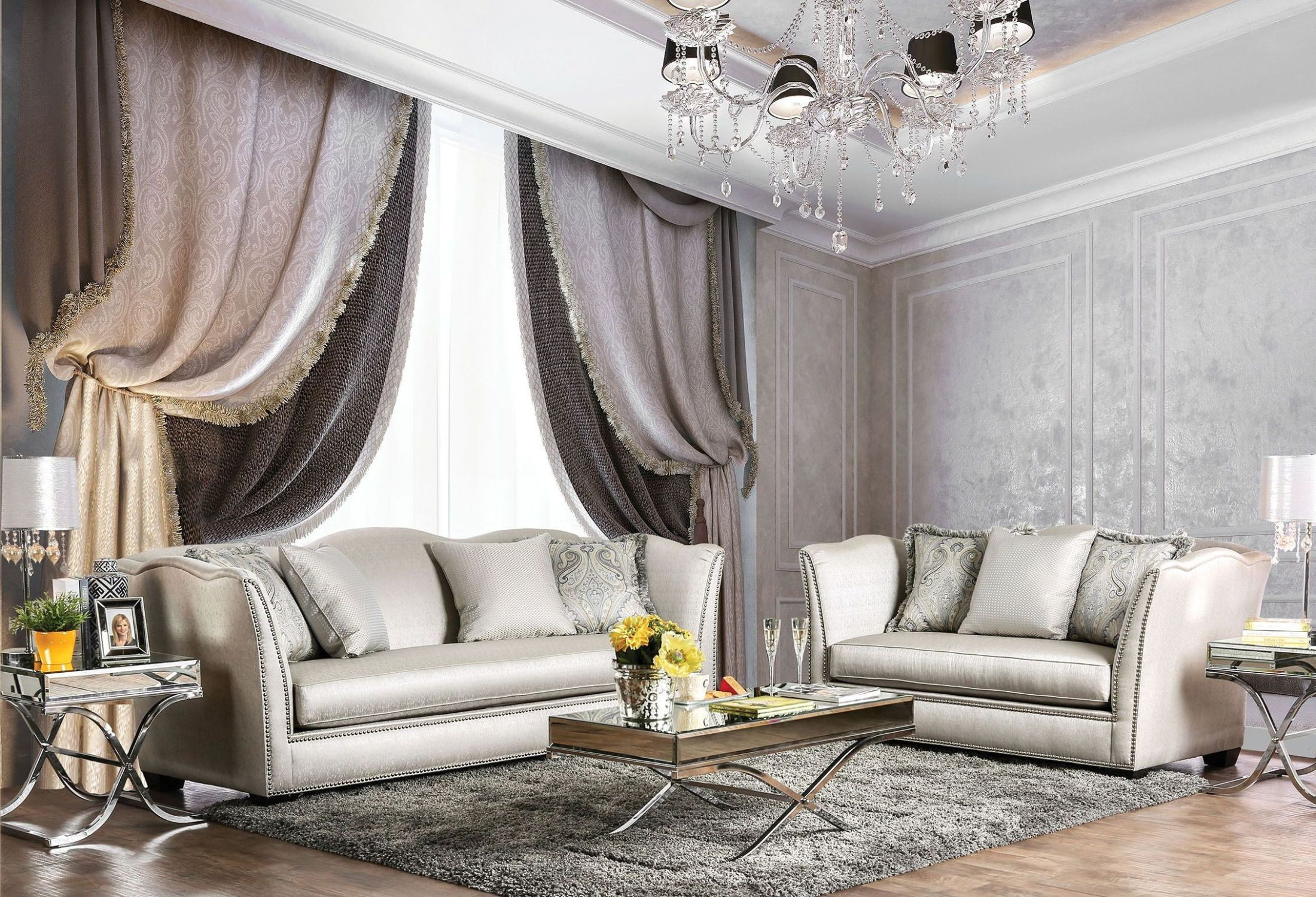 Silver Living Room Tables
 Alessandra Silver Living Room Set from Furniture of