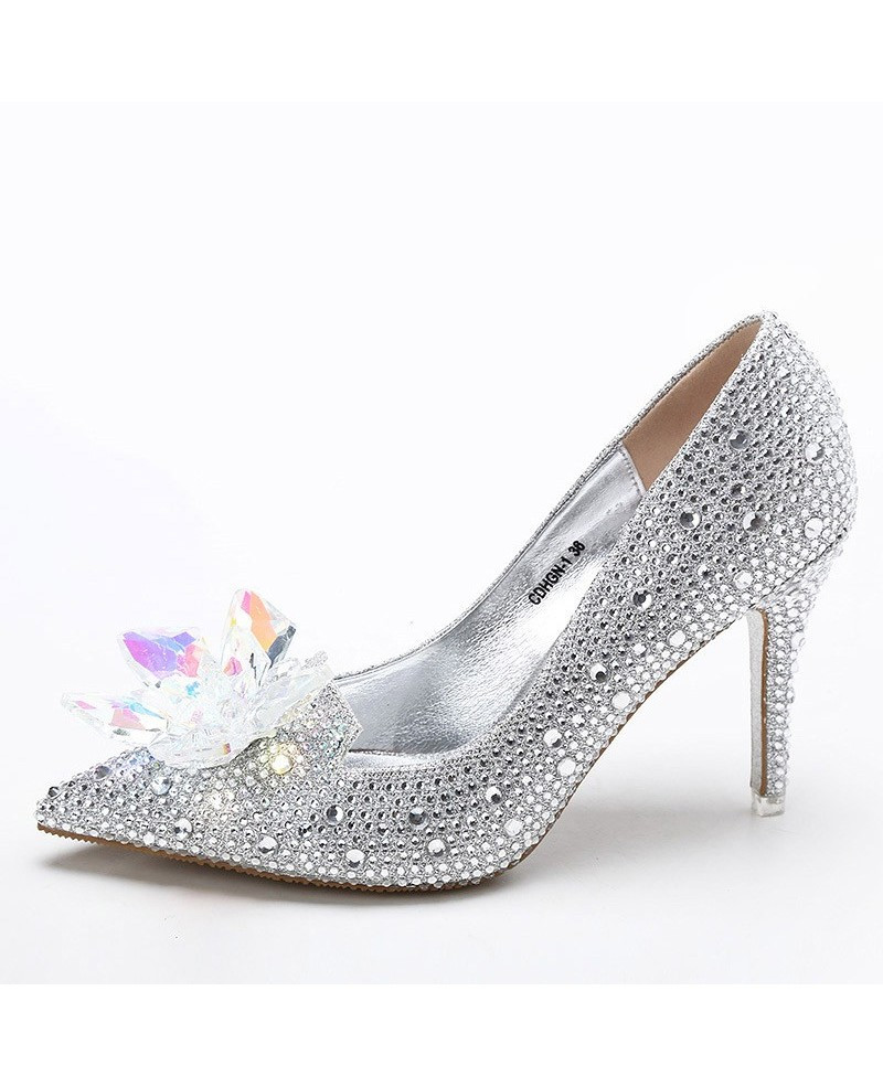 Silver Shoes For Weddings
 Elegant Bling Floral Wedding Shoes Silver For Brides ALA