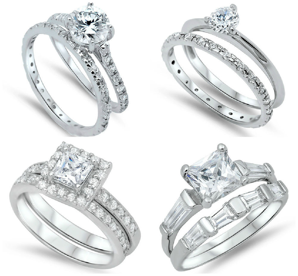 Silver Wedding Ring Sets
 925 STERLING SILVER SPARKLING BRIDAL WEDDING SETS UNIQUE