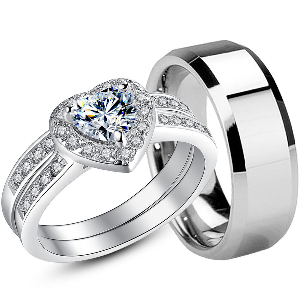 Silver Wedding Ring Sets
 Couple Rings Sterling Silver Womens Wedding Rings Set Mens