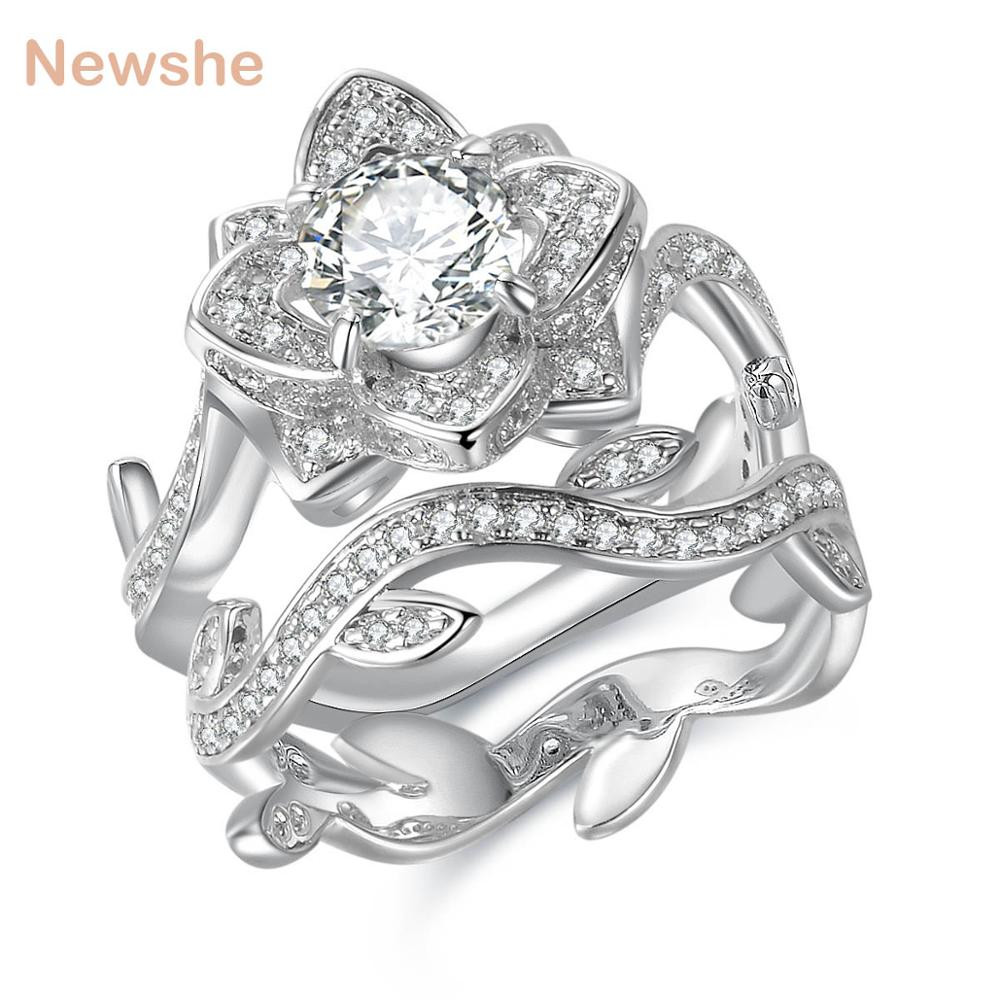 Silver Wedding Ring Sets
 Newshe 2 3 Carats 925 Sterling Silver Wedding Ring Set