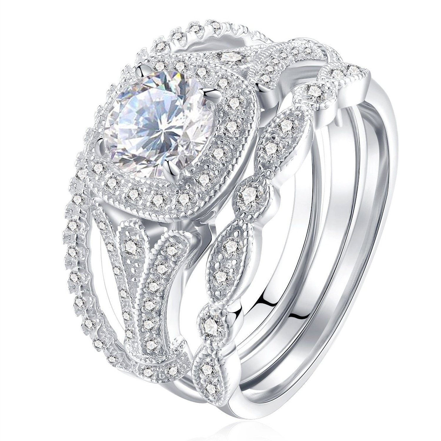 Silver Wedding Ring Sets
 Trendy White Zircon Wedding Rings Set for Women Elegant