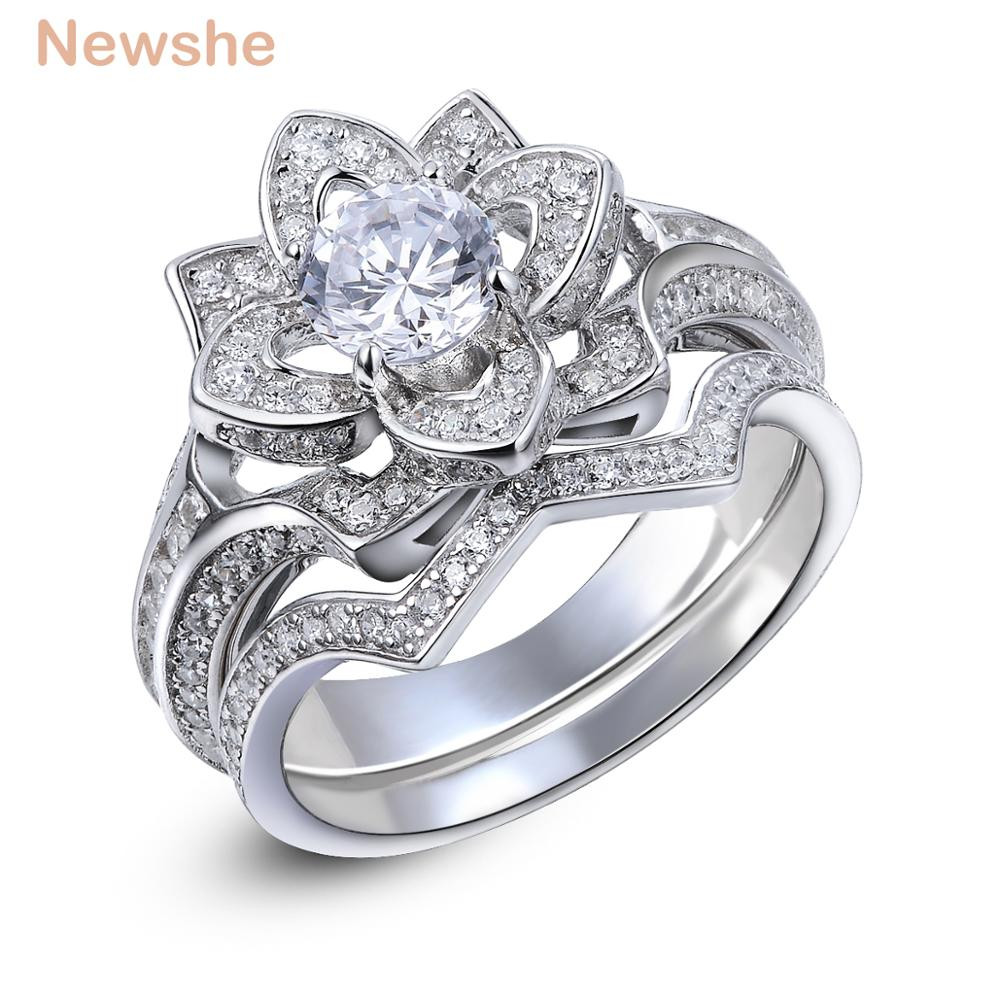 Silver Wedding Ring Sets
 Newshe 2 2 Ct Flower Wedding Ring Set Solid 925 Sterling