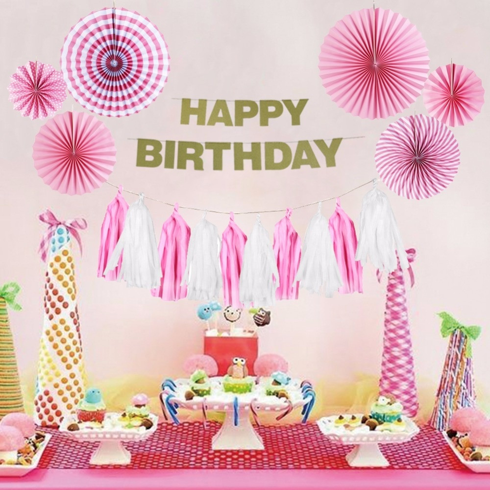 Simple Birthday Decorations
 Pink Theme Birthday Party Decoration Happy Birthday Girl