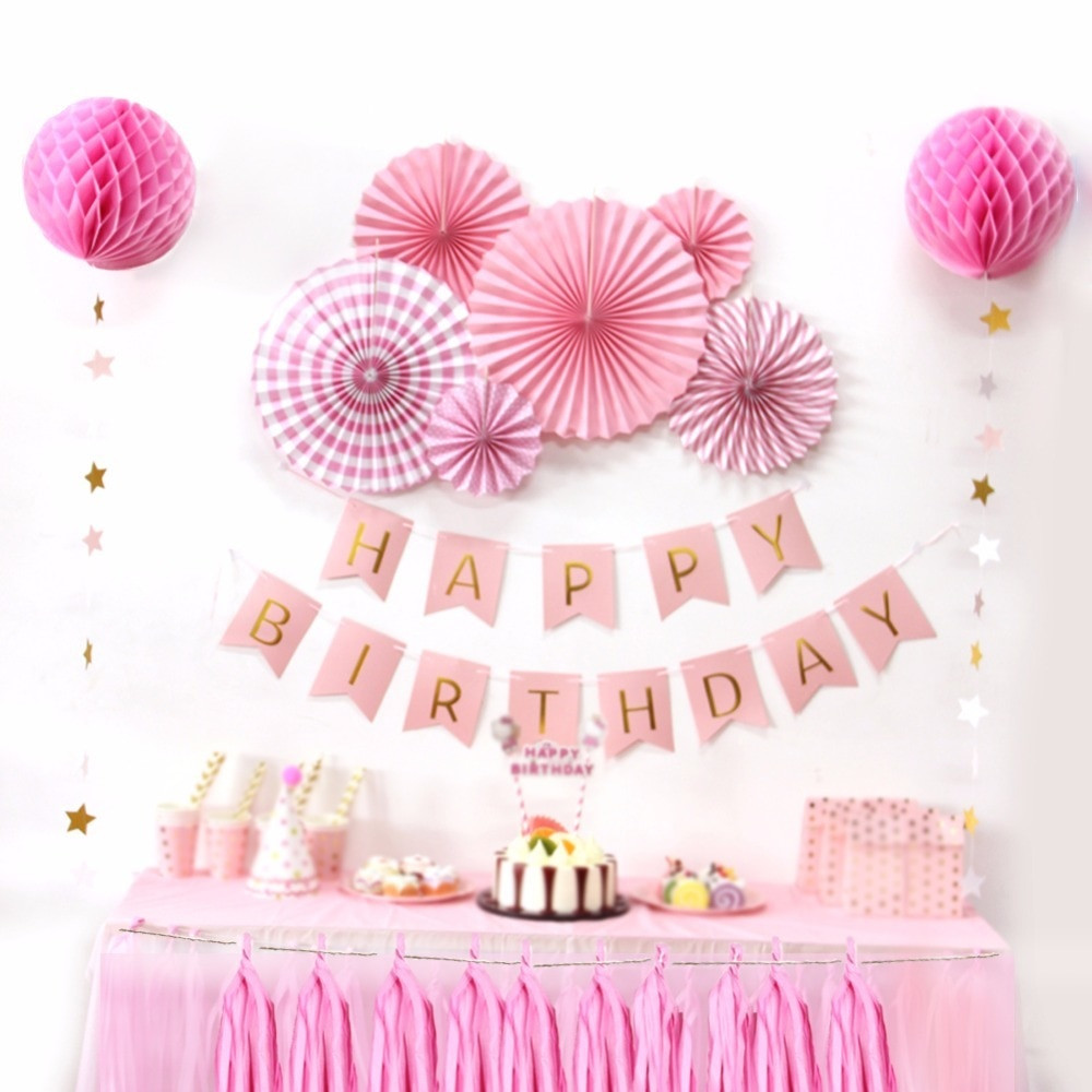 Simple Birthday Decorations
 Sunbeauty A Set Pink Theme Happy Birthday Decoration DIY