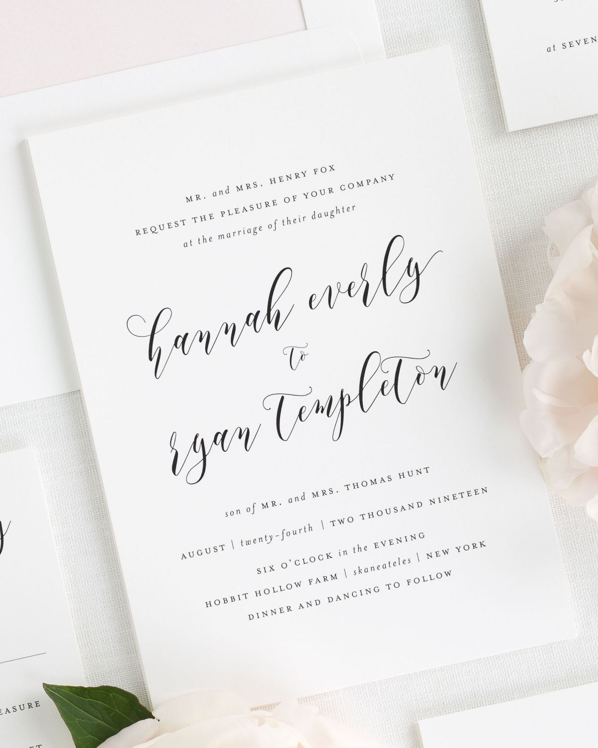 Simple Wedding Invitation Wording
 Simple Calligraphy Wedding Invitations in Light Pink