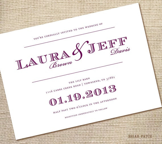 Simple Wedding Invitation Wording
 Items similar to Simple Wedding Invitations Purple 5x7 pdf