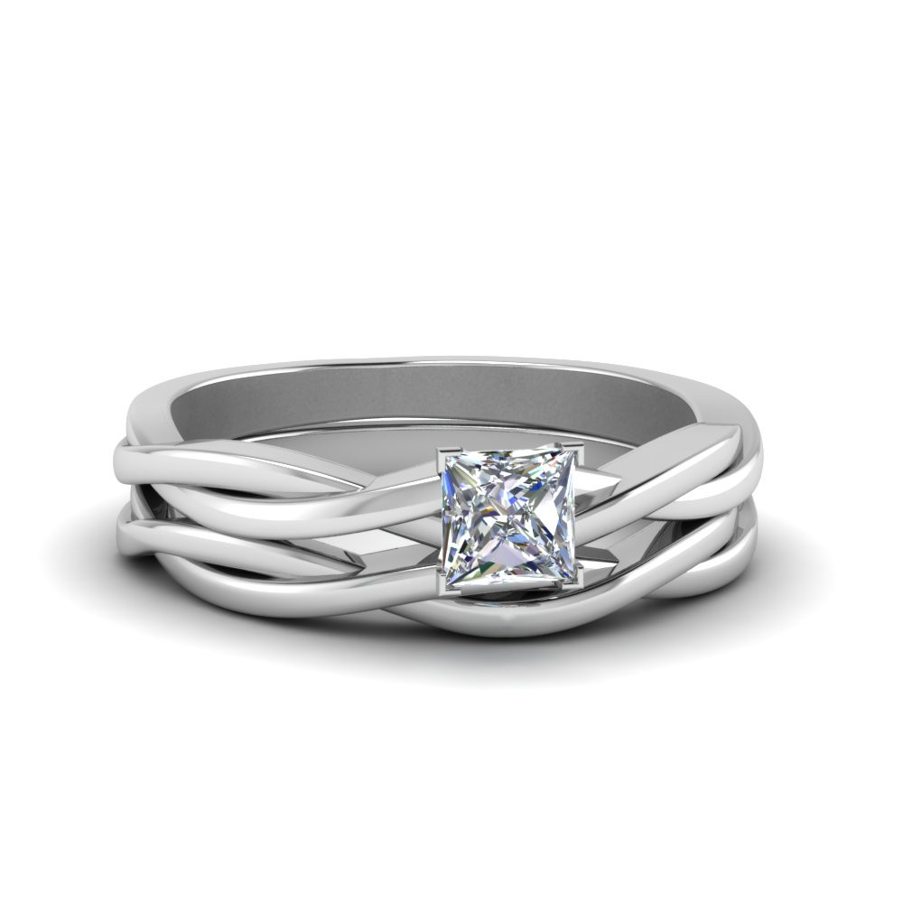 Simple Wedding Ring Sets
 Princess Cut Simple Vine Solitaire Bridal Ring Set In 14K