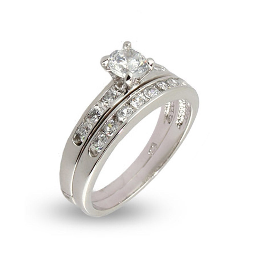 Simple Wedding Ring Sets
 Simple Channel Set CZ Wedding Ring Set