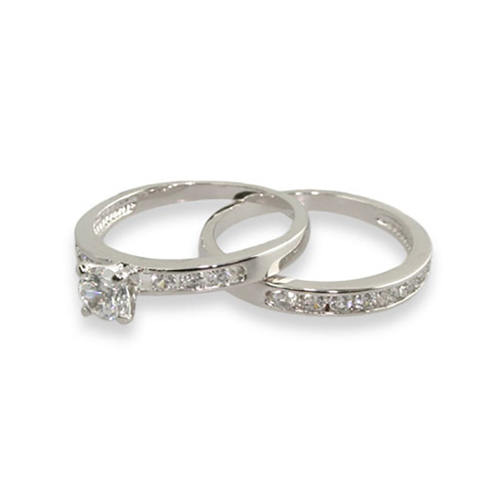 Simple Wedding Ring Sets
 Simple Channel Set CZ Wedding Ring Set