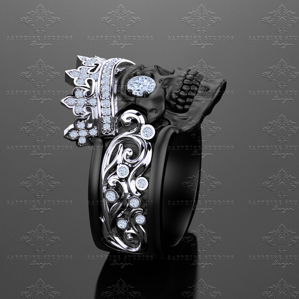 Skull Wedding Rings For Men
 Castiel Noir Black Sterling Silver Skull Ring