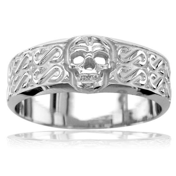 Skull Wedding Rings For Men
 Mens Wide Skull Wedding Band Ring with S Pattern in 14k