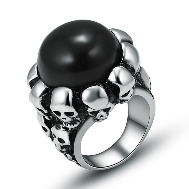 Skull Wedding Rings For Men
 Black White Color Stone Couple Ring Stainless Steel Skull