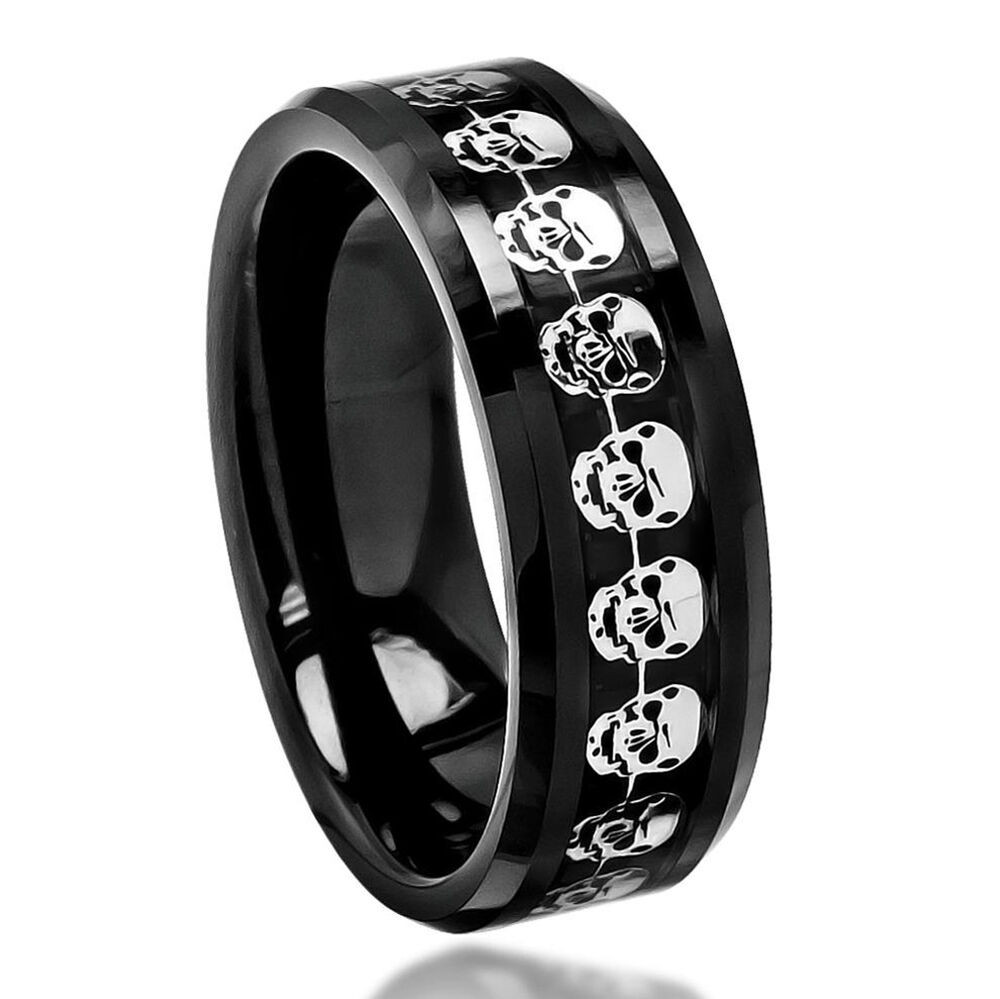 Skull Wedding Rings For Men
 8mm Men s or La s Ceramic Skull Over Carbon Fiber Inlay