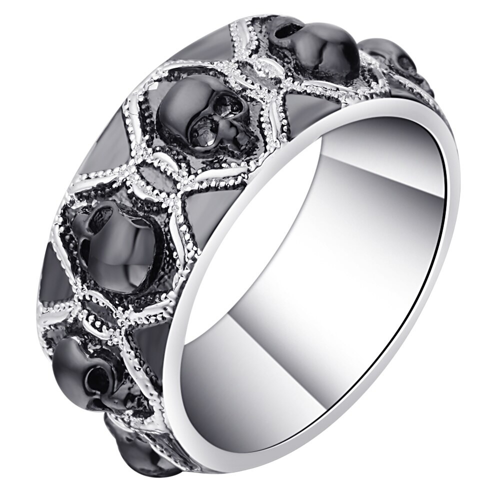 Skull Wedding Rings For Men
 Retro Black Evil Skull Rings For Men Women Silver Color