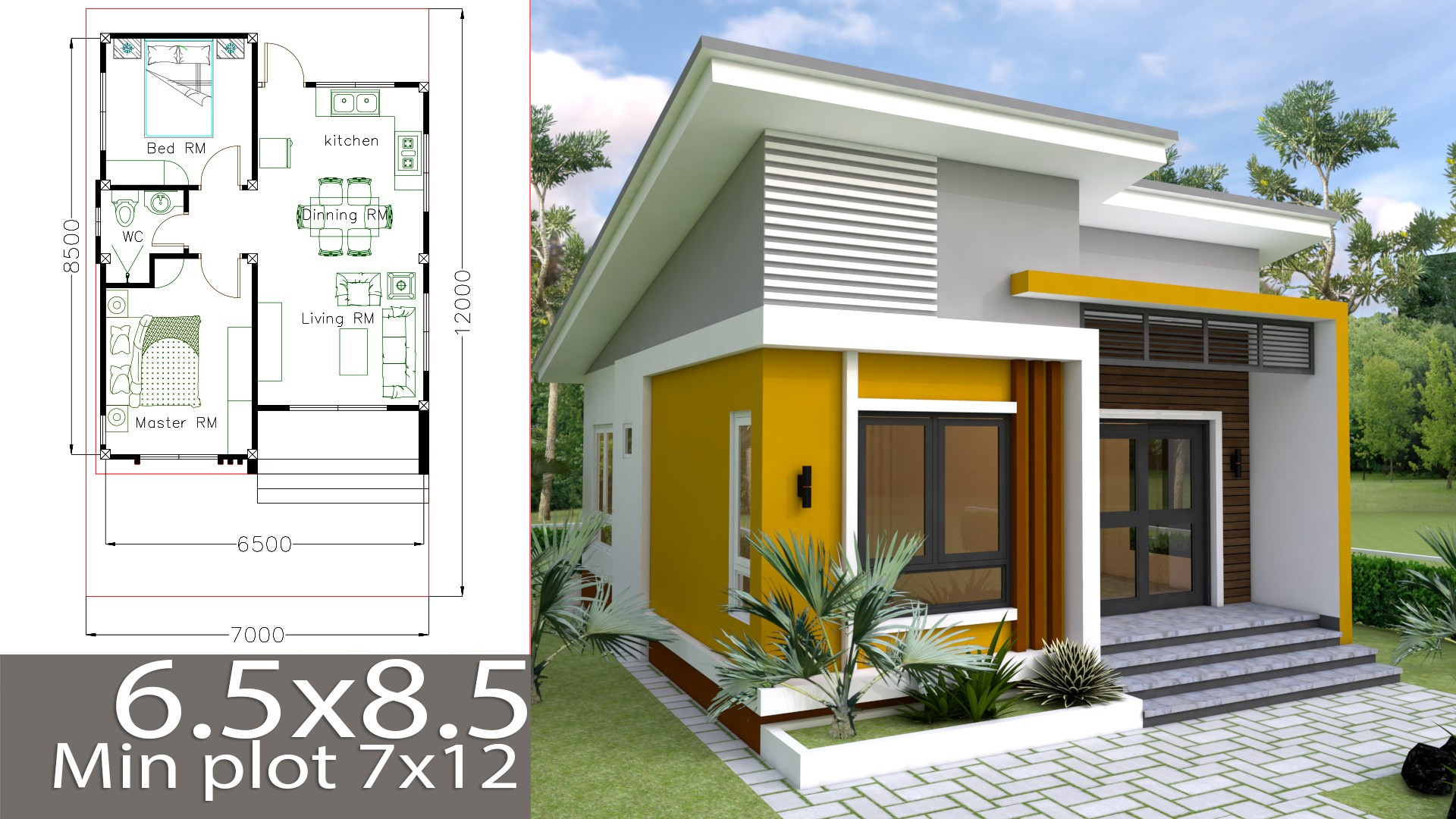 Small 2 Bedroom House Plans
 Small Home design Plan 6 5x8 5m with 2 Bedrooms Samphoas