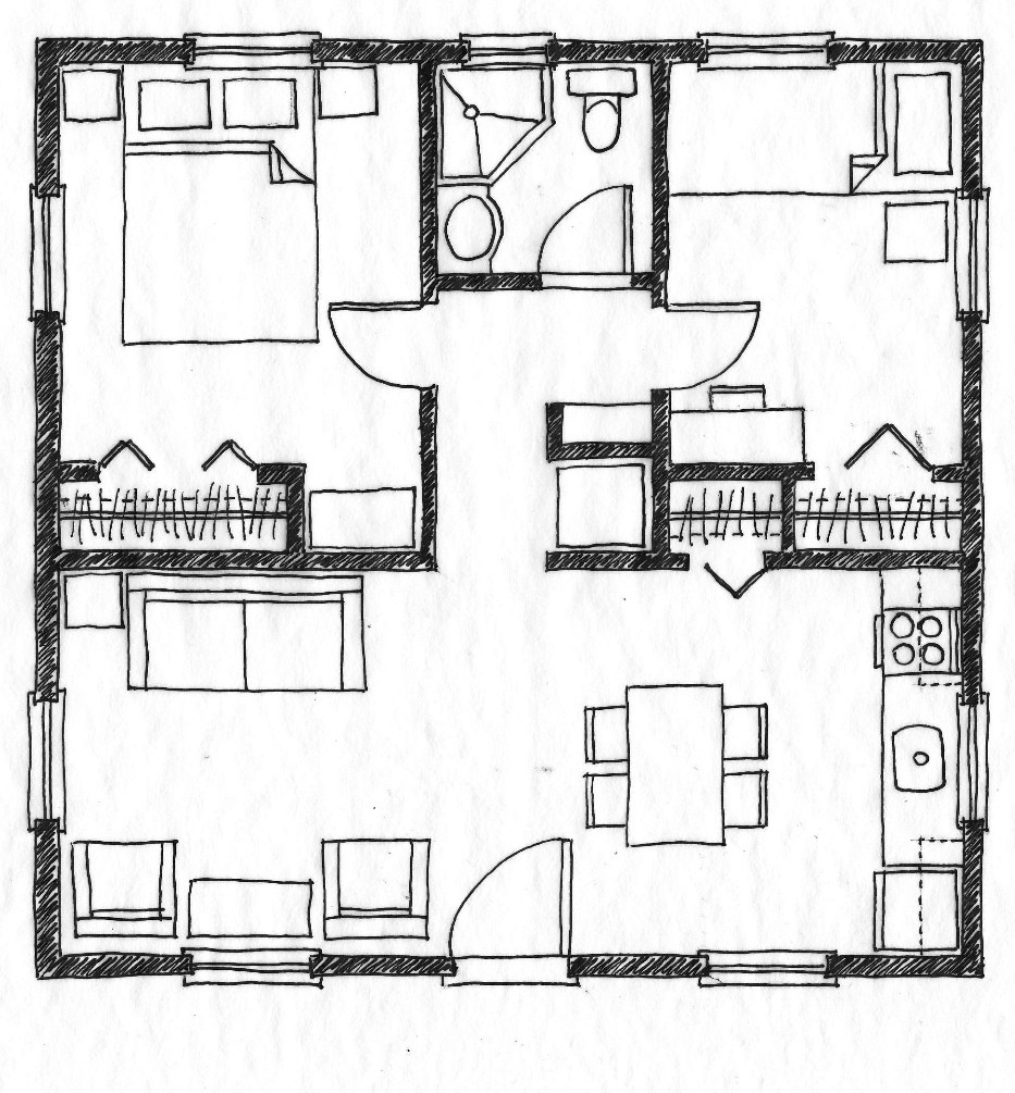 Small 2 Bedroom House Plans
 Small Scale Homes 576 square foot two bedroom house plans