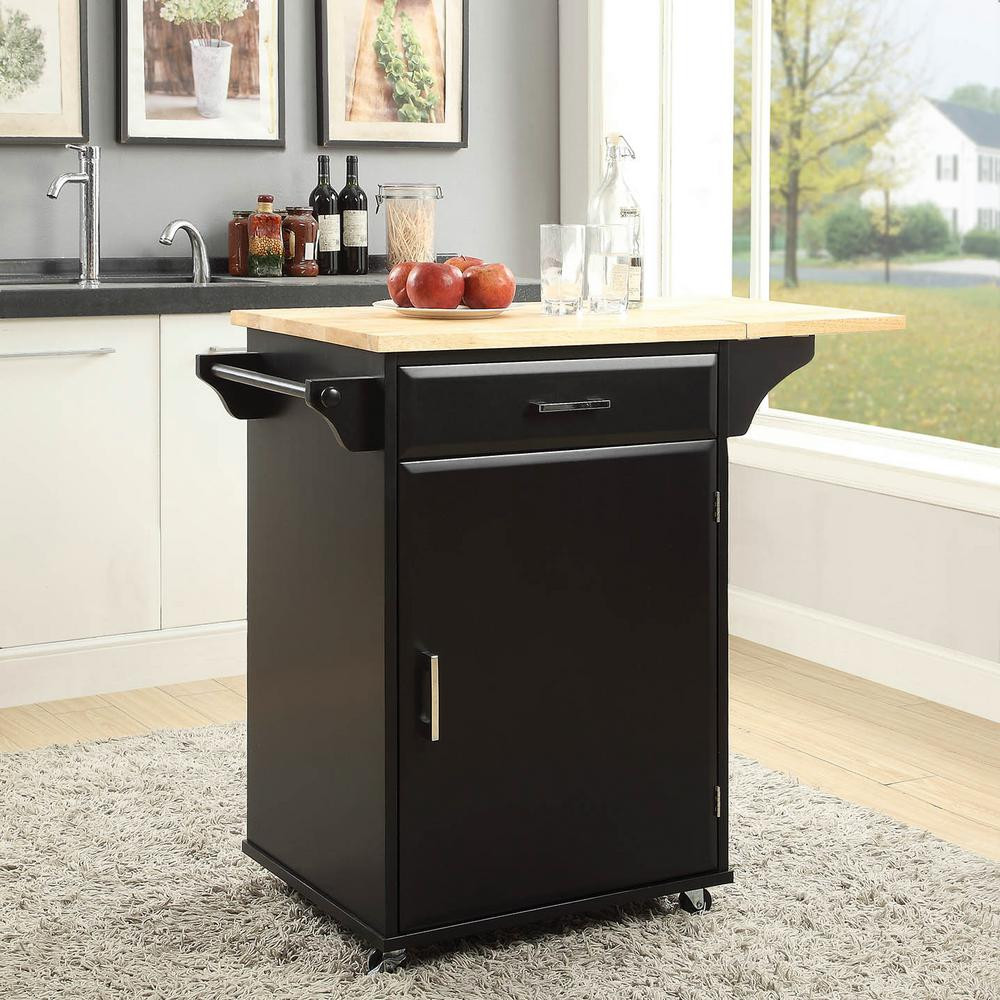 Small Kitchen Cart
 Townville Black Small Kitchen Cart with Drop Leaf SK B