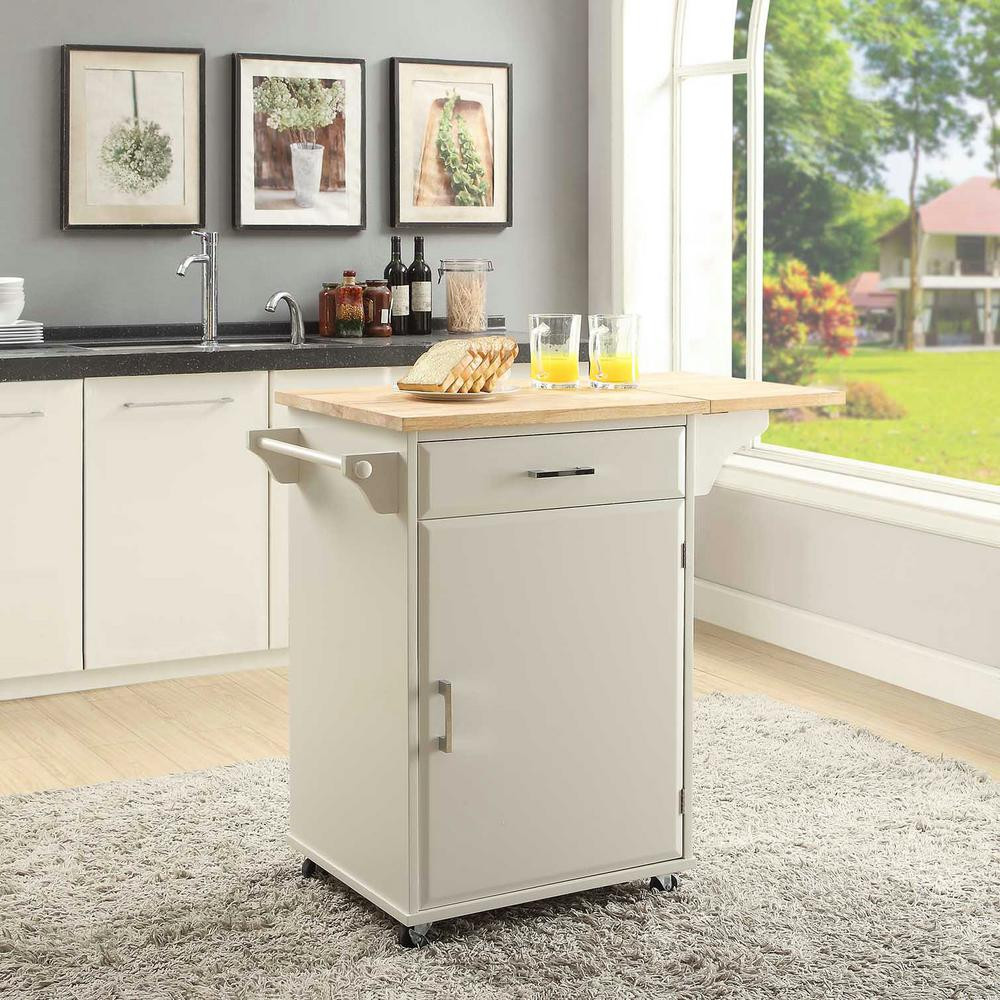 Small Kitchen Cart
 USL Townville Polar White Small Kitchen Cart with Drop