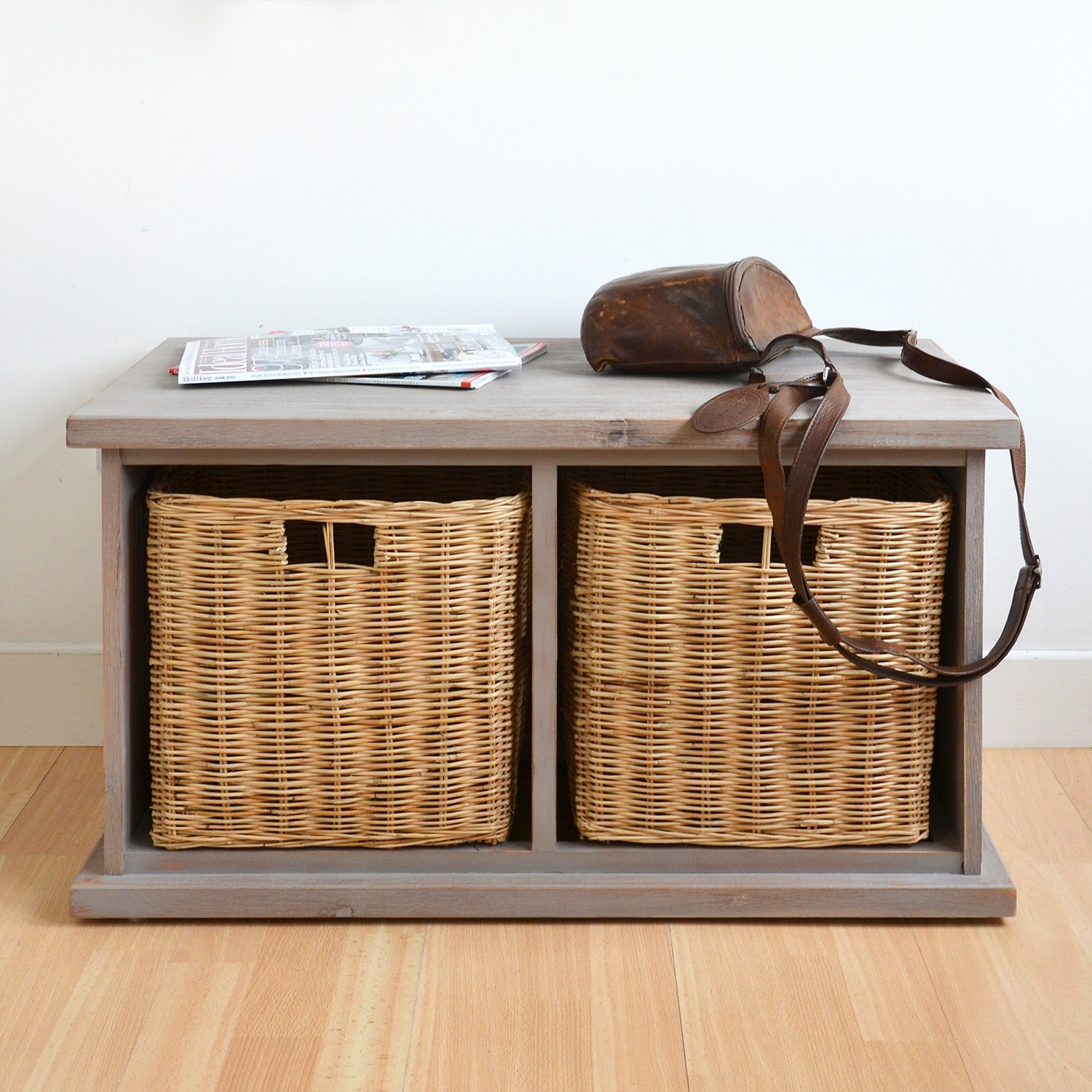 Small Storage Bench For Bedroom
 Acacia Bench with wicker baskets Small