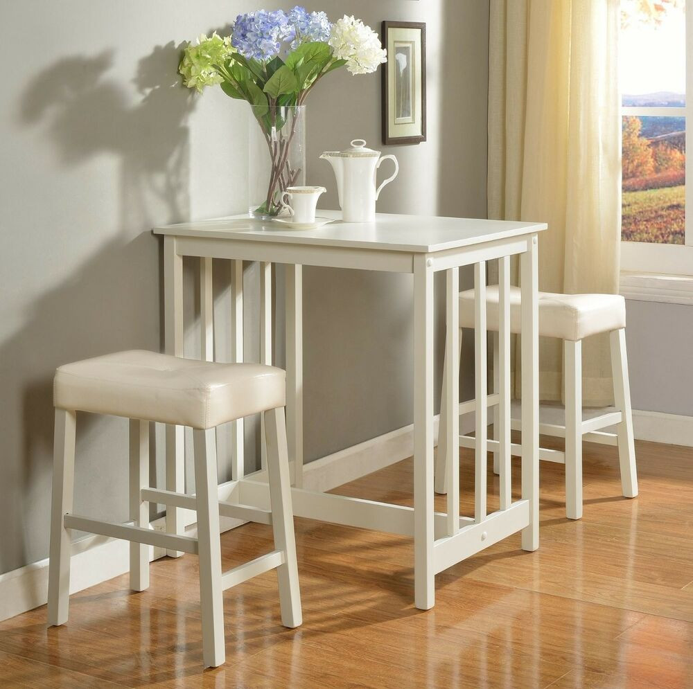 Small Tall Kitchen Tables
 White Counter Height Dining Table Set of 3 Piece Bar Pub