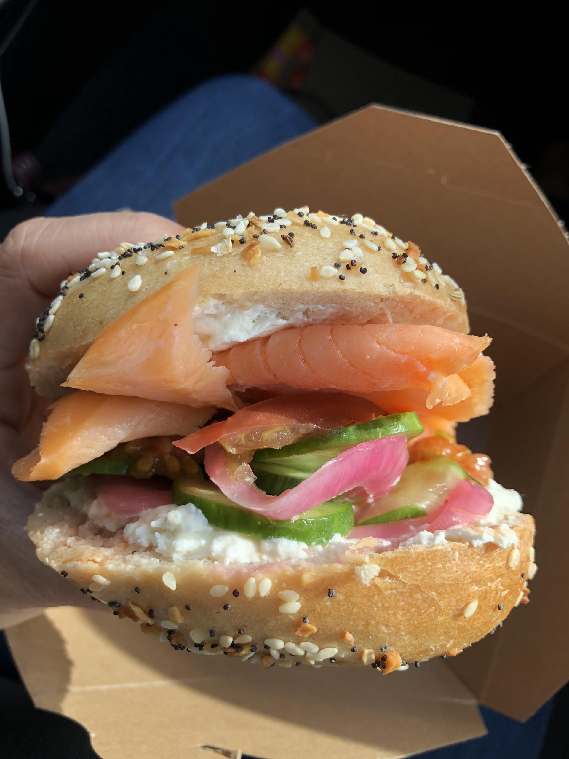 Smoked Salmon Bagel
 Smoked salmon bagel sandwich about 650 calories IF