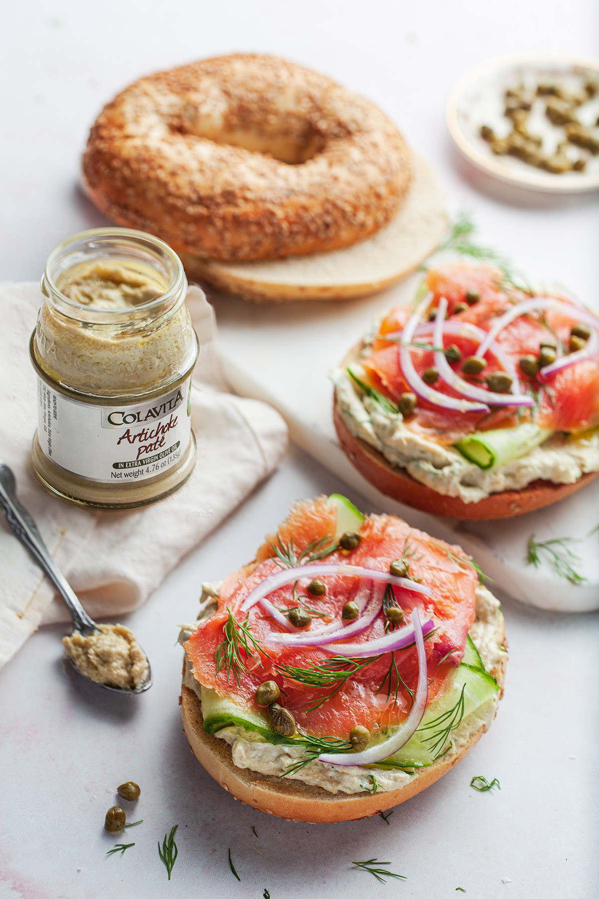 Smoked Salmon Bagel
 Smoked Salmon Bagel Sandwich with Artichoke Pate Spread