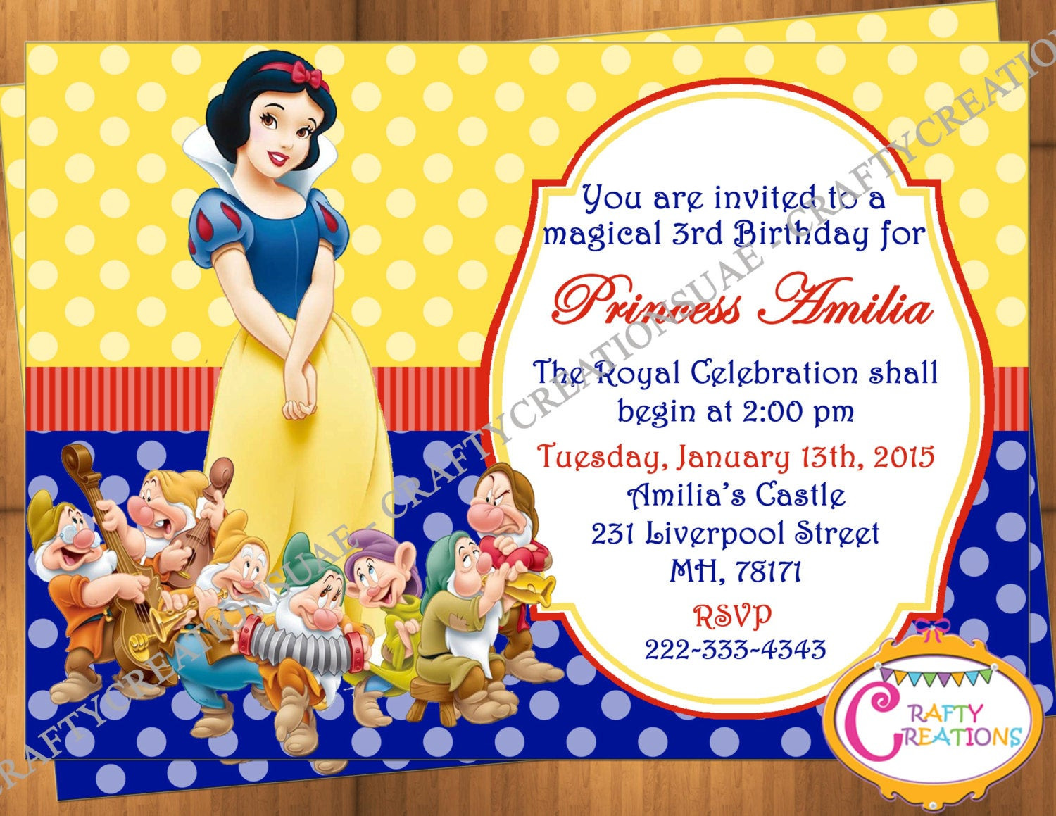 Snow White Birthday Invitations
 Snow White Invitation Snow White Birthday Party Invitation