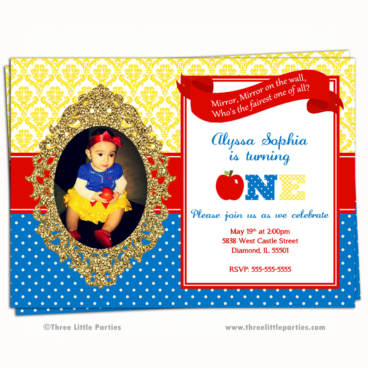Snow White Birthday Invitations
 Snow White Invitation Faux Glitter Snow White Birthday Party