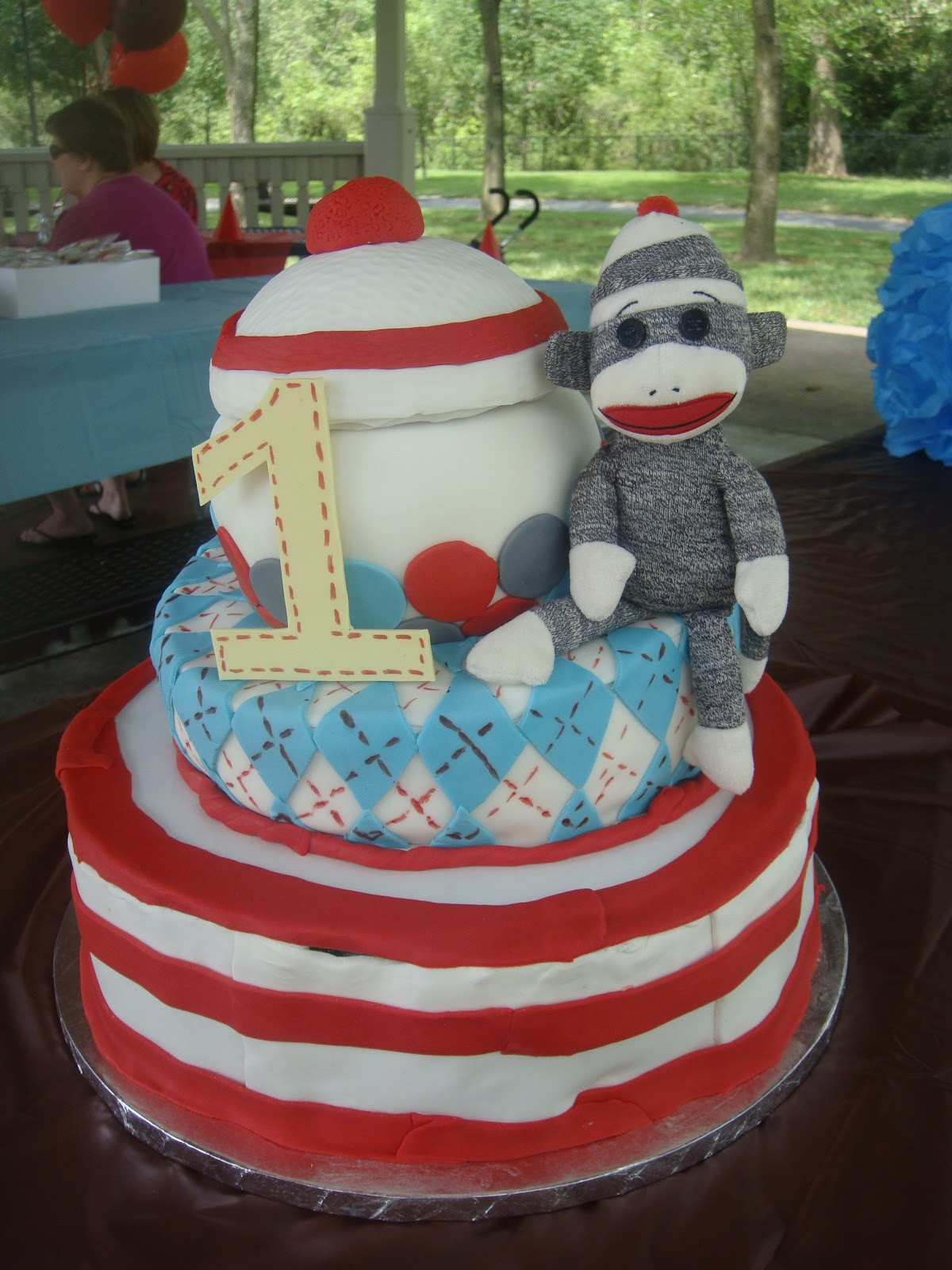 Sock Monkey Birthday Cake
 Cakes By LAM Designs Sock Monkey 1st Birthday Cake