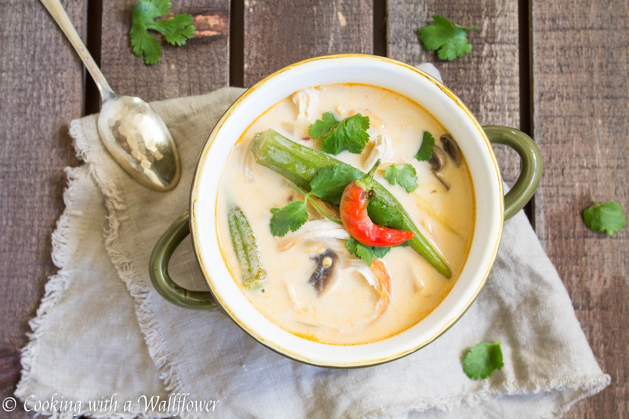 Spicy Thai Coconut Chicken Soup
 Spicy Thai Chicken Coconut Soup with Okra and Mushrooms