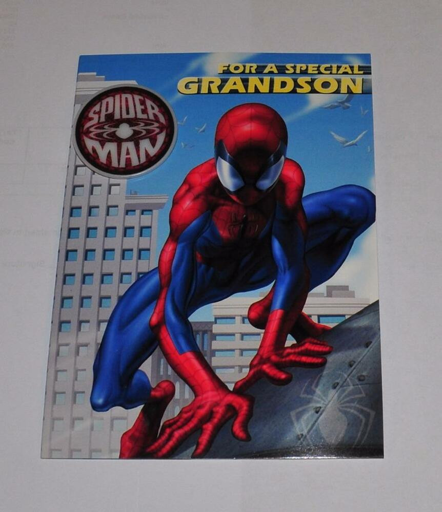 Spiderman Birthday Card
 SPIDERMAN MARVEL FOR A SPECIAL GRANDSON BIRTHDAY CARD glow