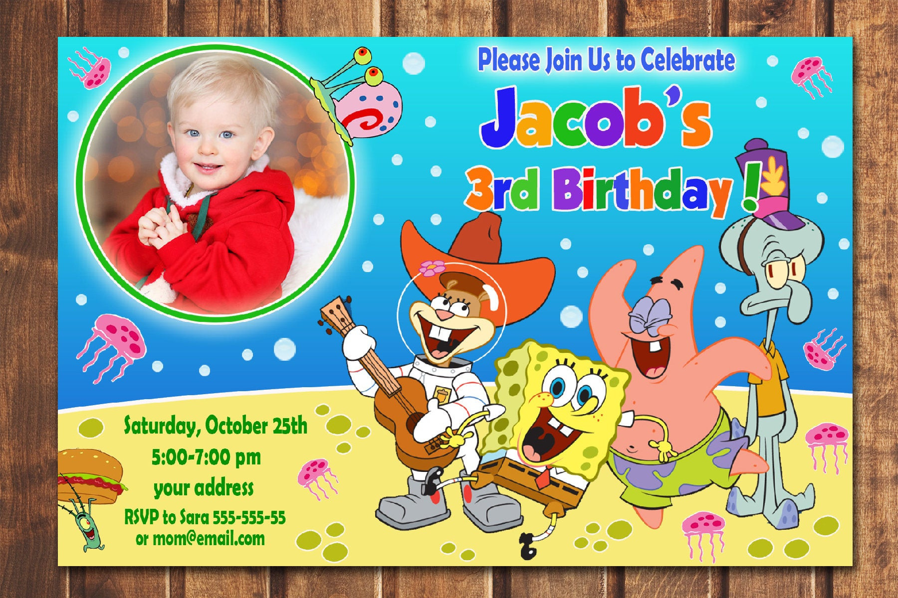 Spongebob Birthday Invitations
 SALE Spongebob Invitation Spongebob Birthday Invitation