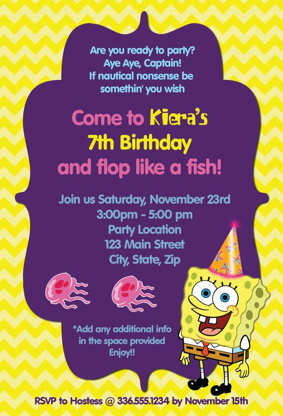 Spongebob Birthday Invitations
 Girls Spongebob Birthday Invitation