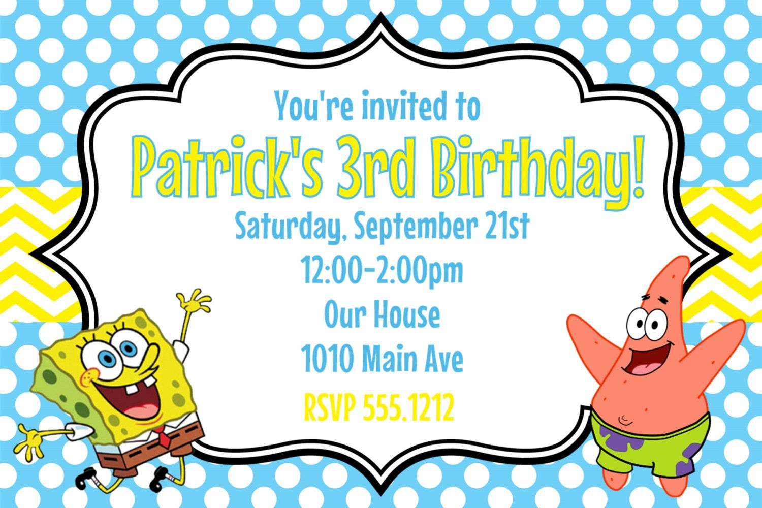 Spongebob Birthday Invitations
 Spongebob Squarepants Birthday Party Invitation Printable 4x6