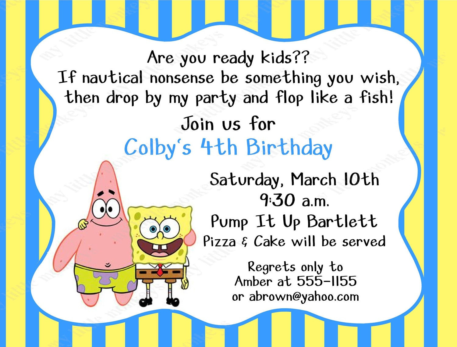 Spongebob Birthday Invitations
 10 Spongebob Birthday Invitations with Envelopes Free Return