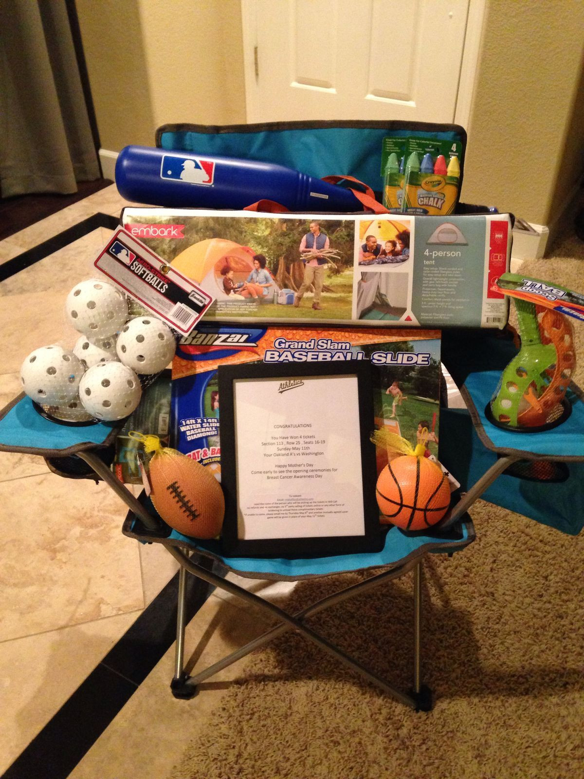 Sports Gift Basket Ideas
 Sports Gear Raffle Prize Fill up a lawn chair with all