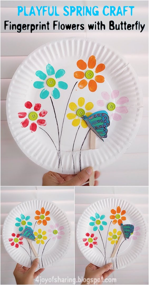 Spring Craft Ideas For Preschoolers
 Fingerprint Flowers And Flying Butterfly Playful Spring