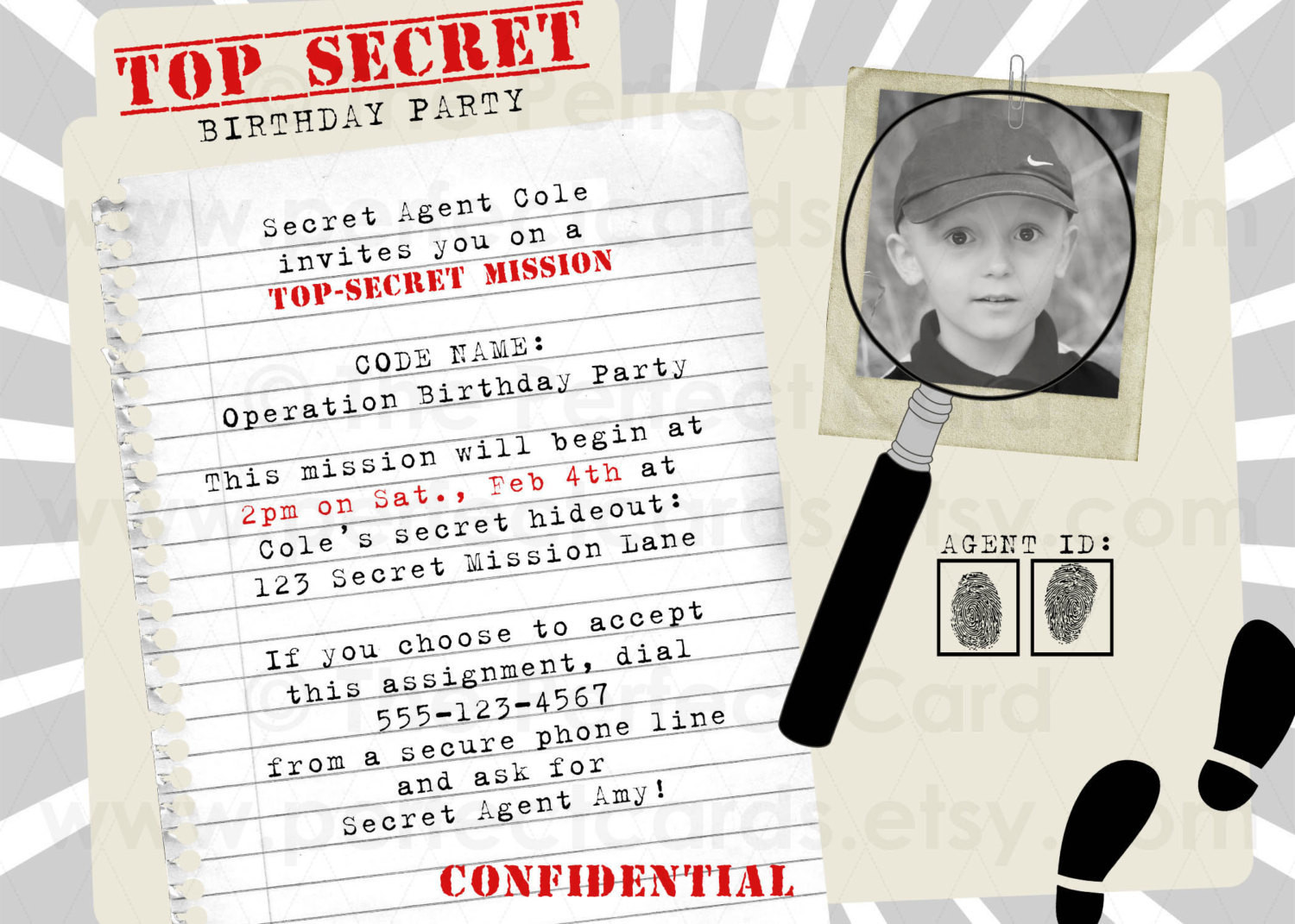 Spy Birthday Party
 Top Secret Spy Birthday Party Invitation by perfectcards