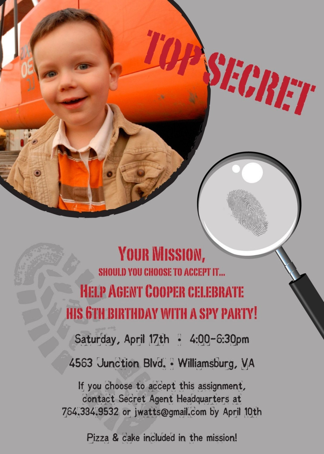 Spy Birthday Party
 Spy Party Custom Birthday Invitation for any Age